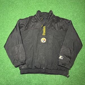 Vintage 90s Pittsburgh Steelers Starter Large 1/2 Zip Pullover Puffer Jacket